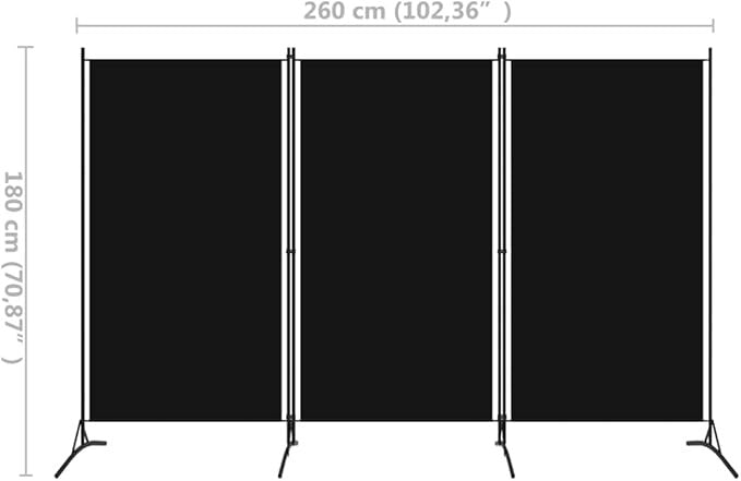 Black 3 Panel Room Divider 260cm Folding Privacy Screen – Extra Wide Partition