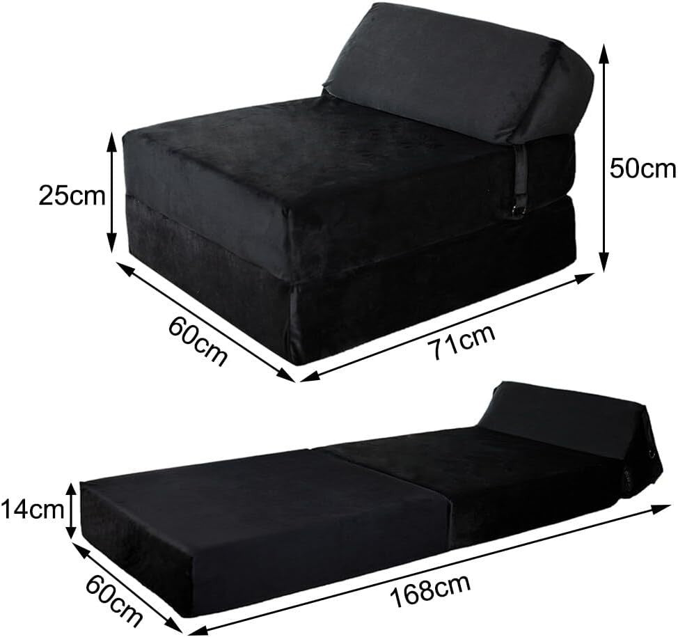 Single Folding Futon Z Bed Chair Sofa Mattress Black Sleeper Guest Bed