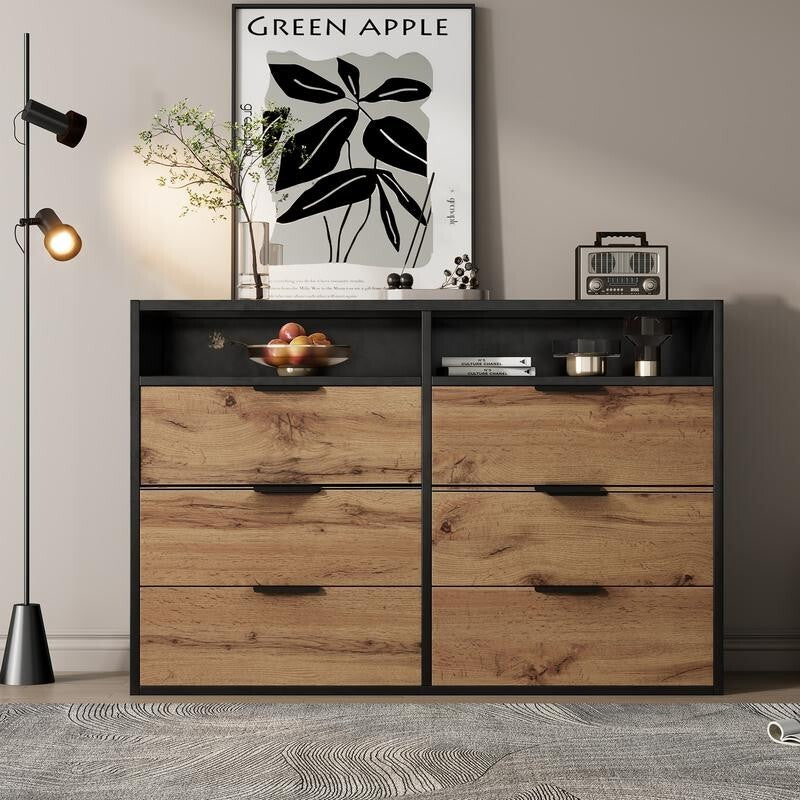 Modern 6 Drawer Sideboard Cabinet with Shelves Oak Chest Storage Unit