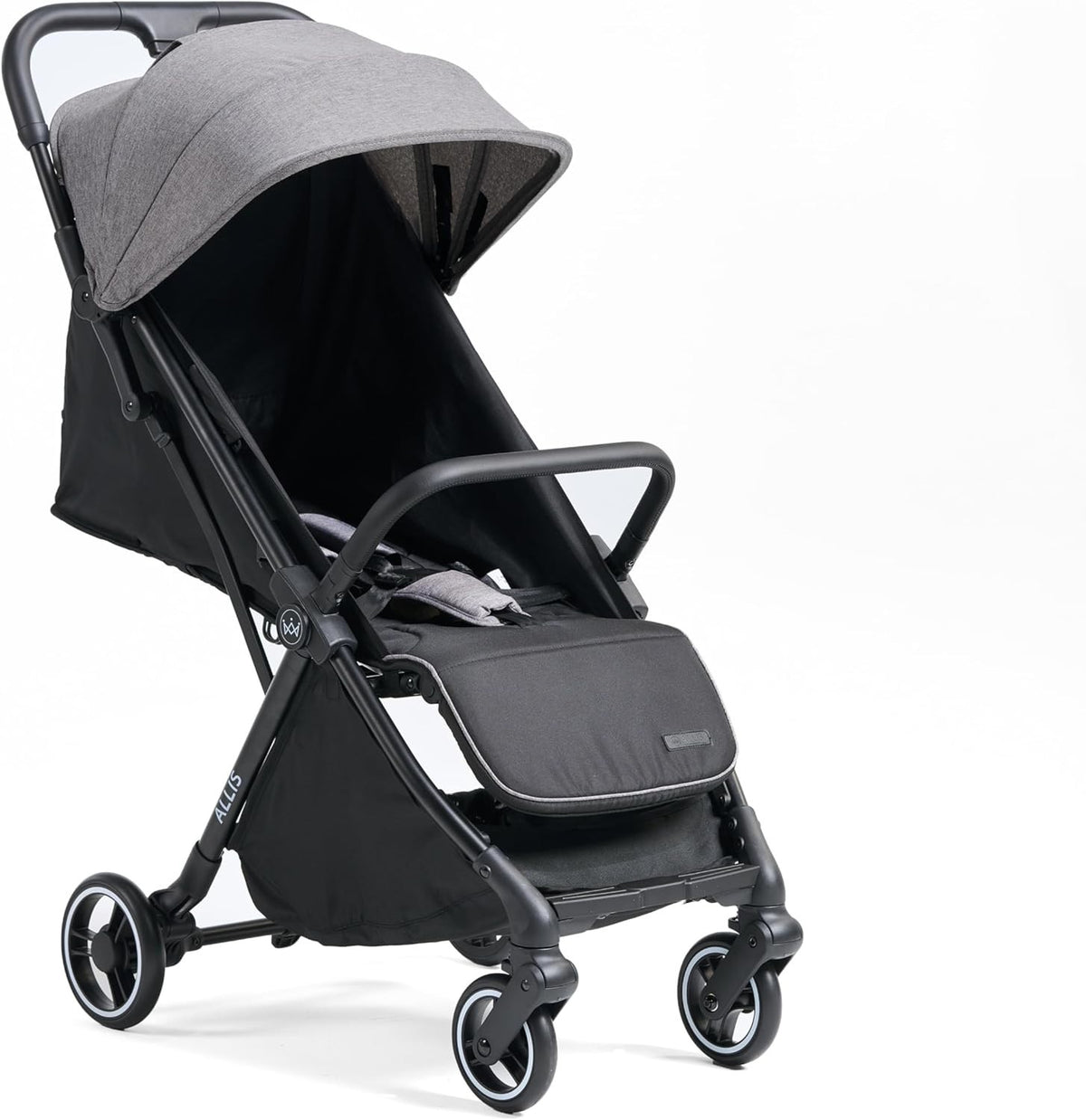 Auto-Fold Baby Stroller Grey Lightweight Lie-Flat Seat UPF50+ Canopy 360 Wheels