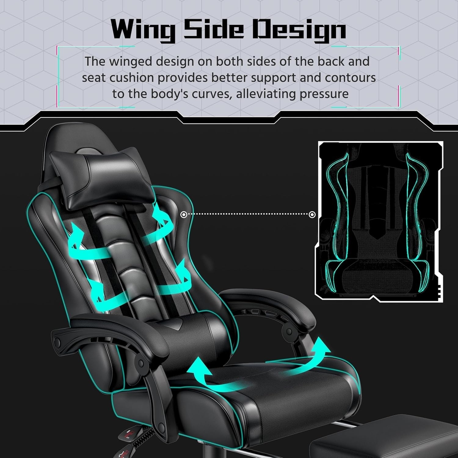 Gaming Chair Recliner w/ Massage Lumbar Pillow, Footrest, Faux Leather PC Seat
