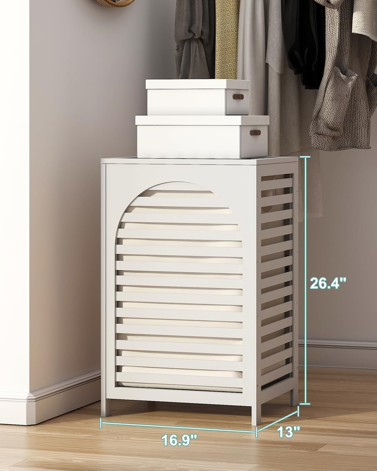 White Bamboo Laundry Hamper 85L with Lid & Removable Liner | Ventilated Clothes