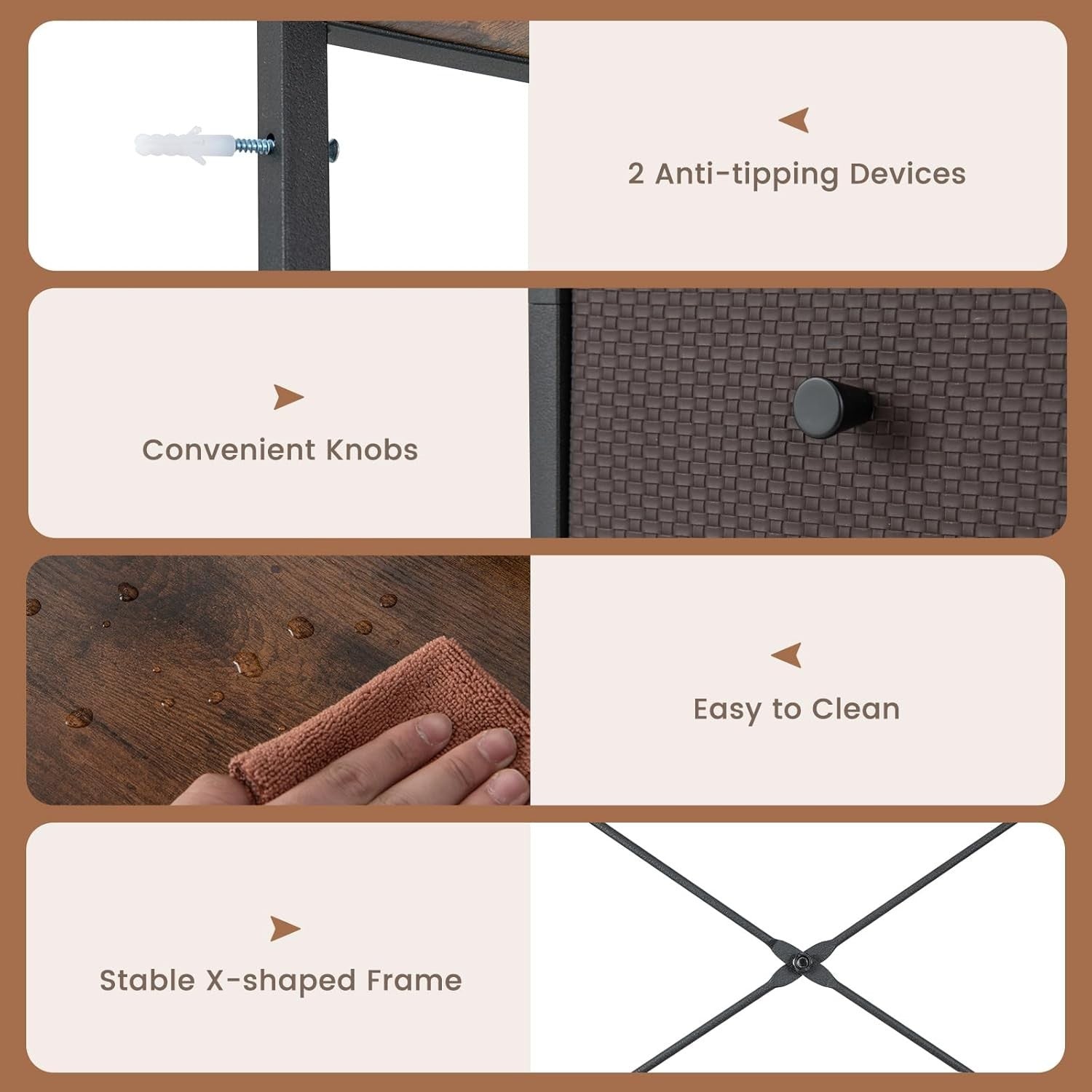 Clothes Rail with 3 Drawers 3-Level Hanging Shelf Brown