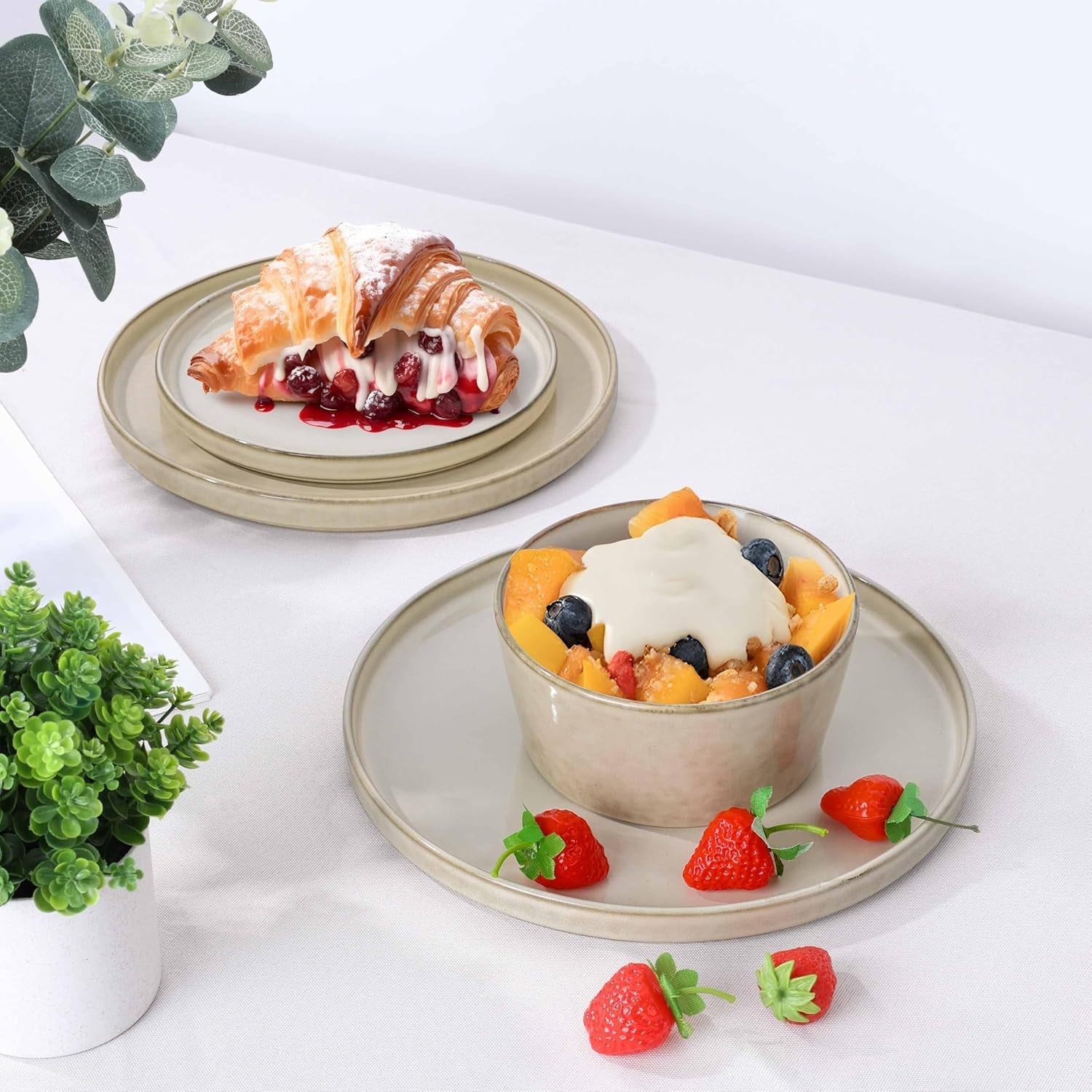 12pc Stoneware Dinner Set Plates Bowls Dishwasher Microwave Safe