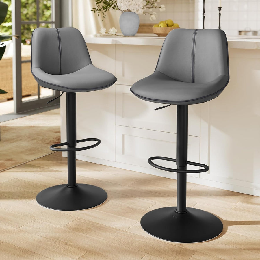 Set of 2 Adjustable Swivel Bar Stools – Slate Grey L-Shape