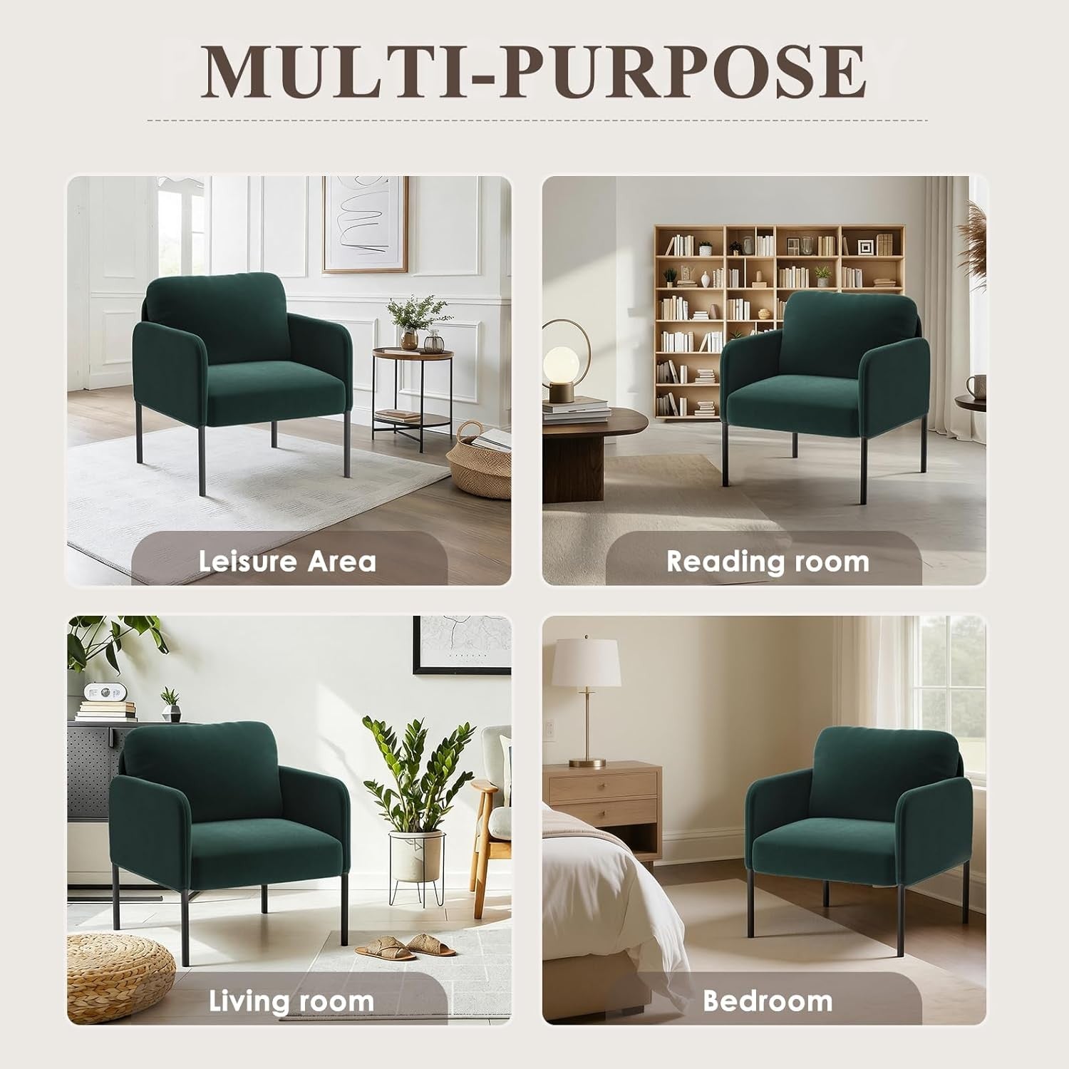 Green Velvet Accent Armchairs Set of 2 Modern Lounge Chairs