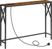 Rustic Console Table with USB Charging Ports – Slim 100cm Hallway Desk