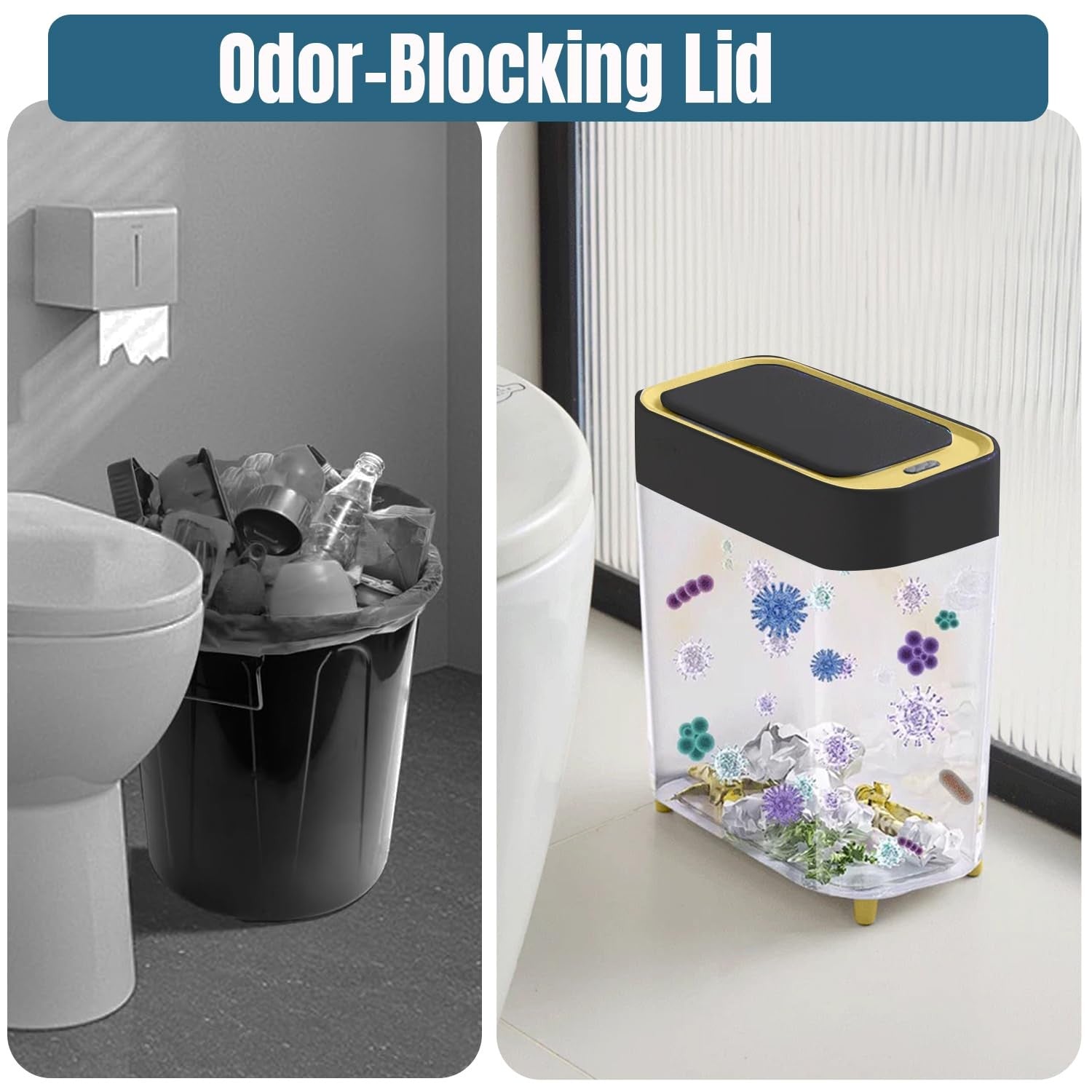 2 Pack Touchless Motion Sensor Trash Can Slim 2.3 Gal Black