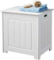 White Wooden Laundry Basket Lid Bathroom Storage Hamper Cabinet