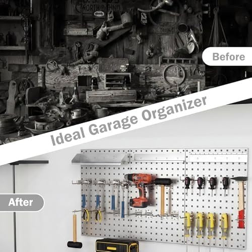 Silver Wall-Mounted Pegboard 120x60cm 28-Piece Tool Organizer Kit