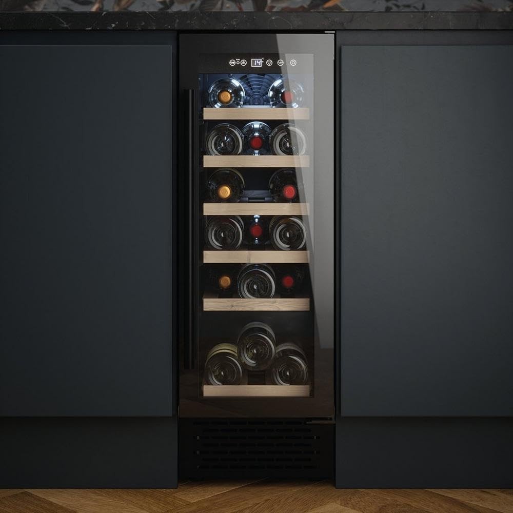 30cm Built In Wine Cooler 18 Bottle Slim Glass Door LED Touch Control