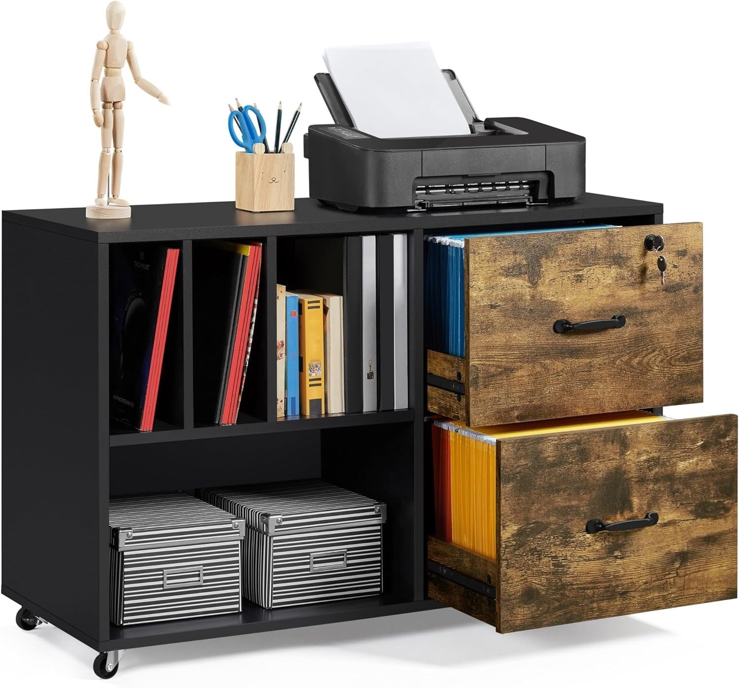Large Rolling Filing Cabinet Printer Stand A4 Letter Storage Shelves