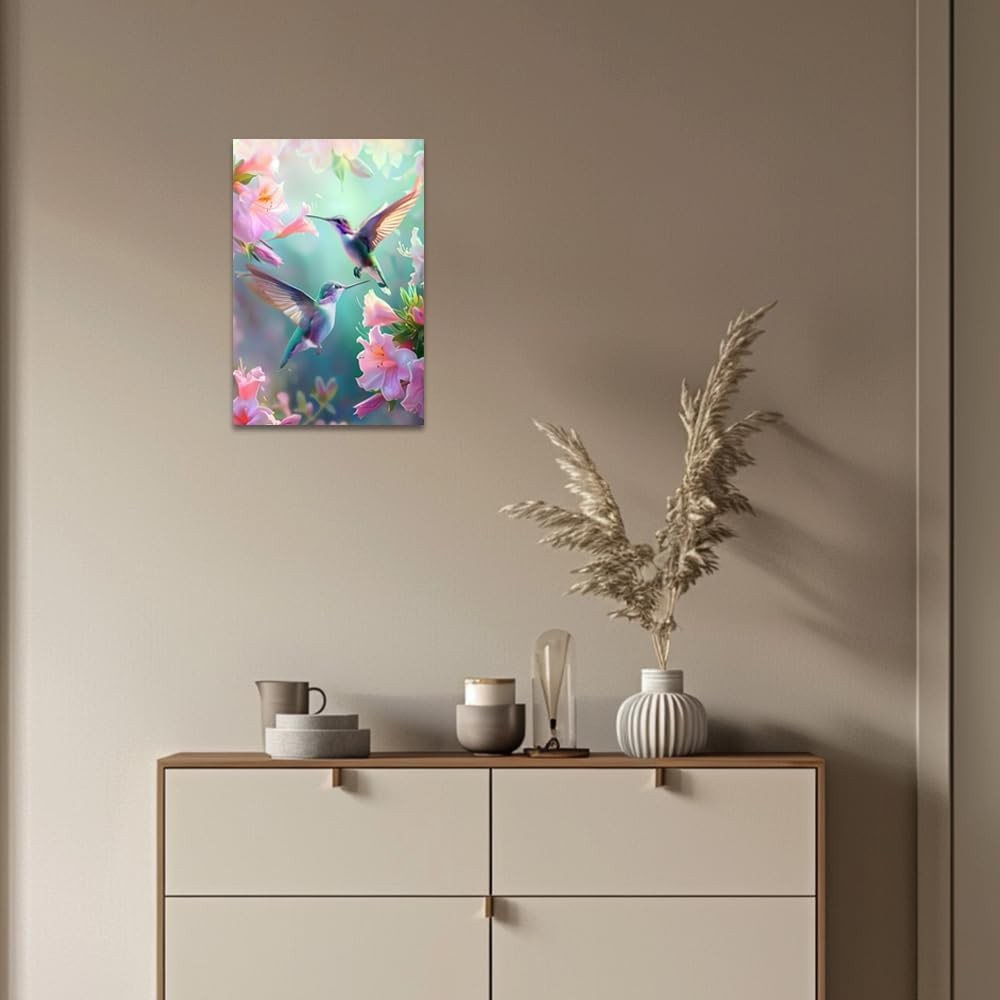 Hummingbird Canvas Wall Art 16x24 Framed Blue Birds Print