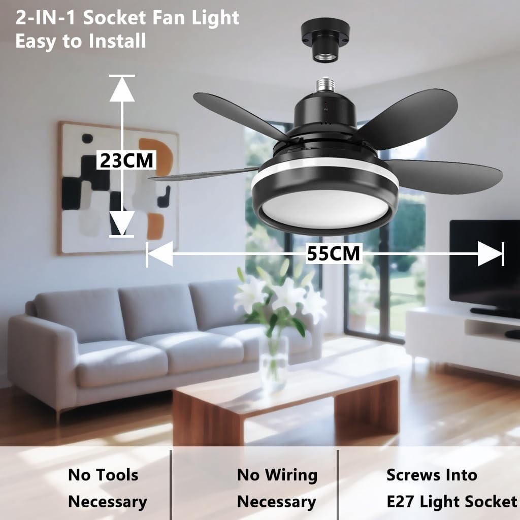 SPARKSOR 55cm Ceiling Fan with Lights 3 Speeds Dimmable LED Black