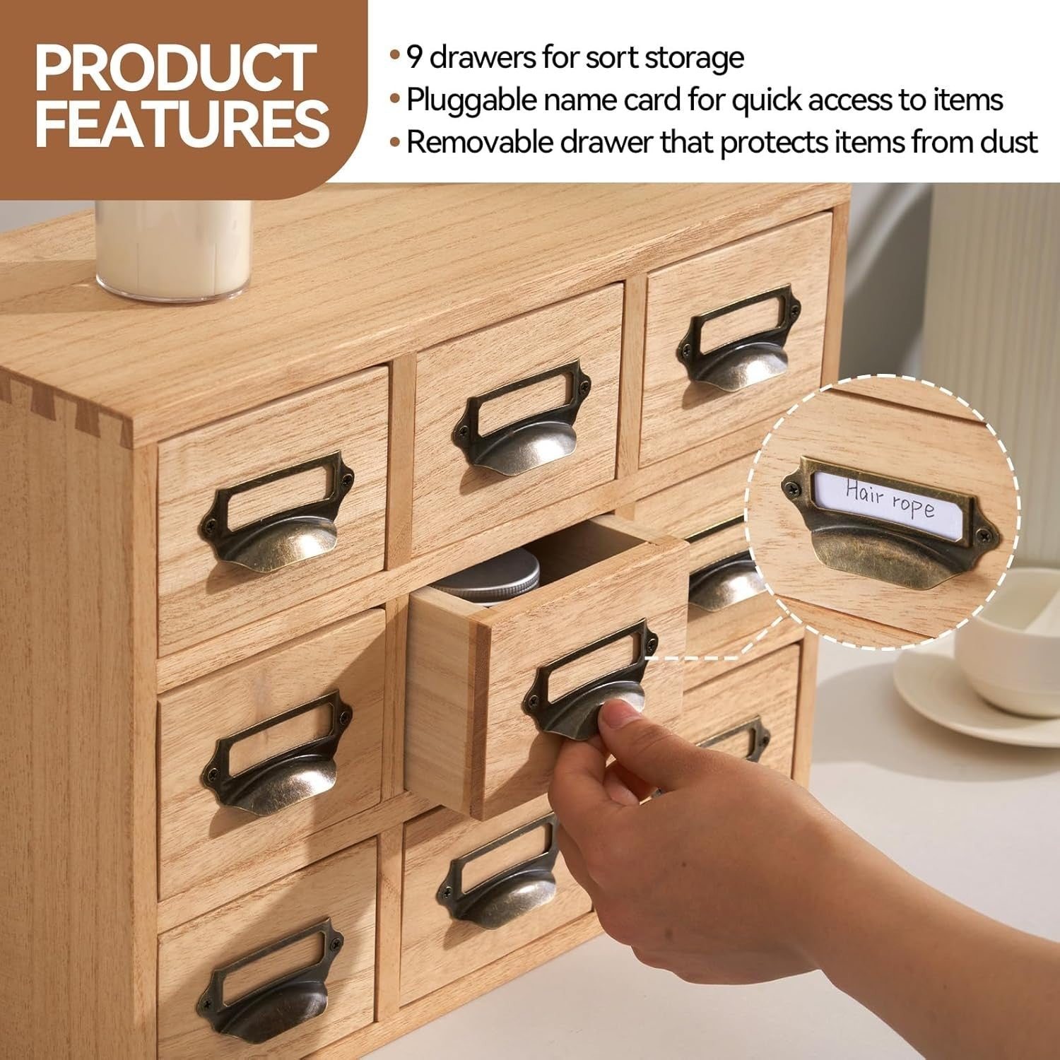 Wooden Desk Drawer Organizer 9 Mini Drawers Home Office Storage Chest