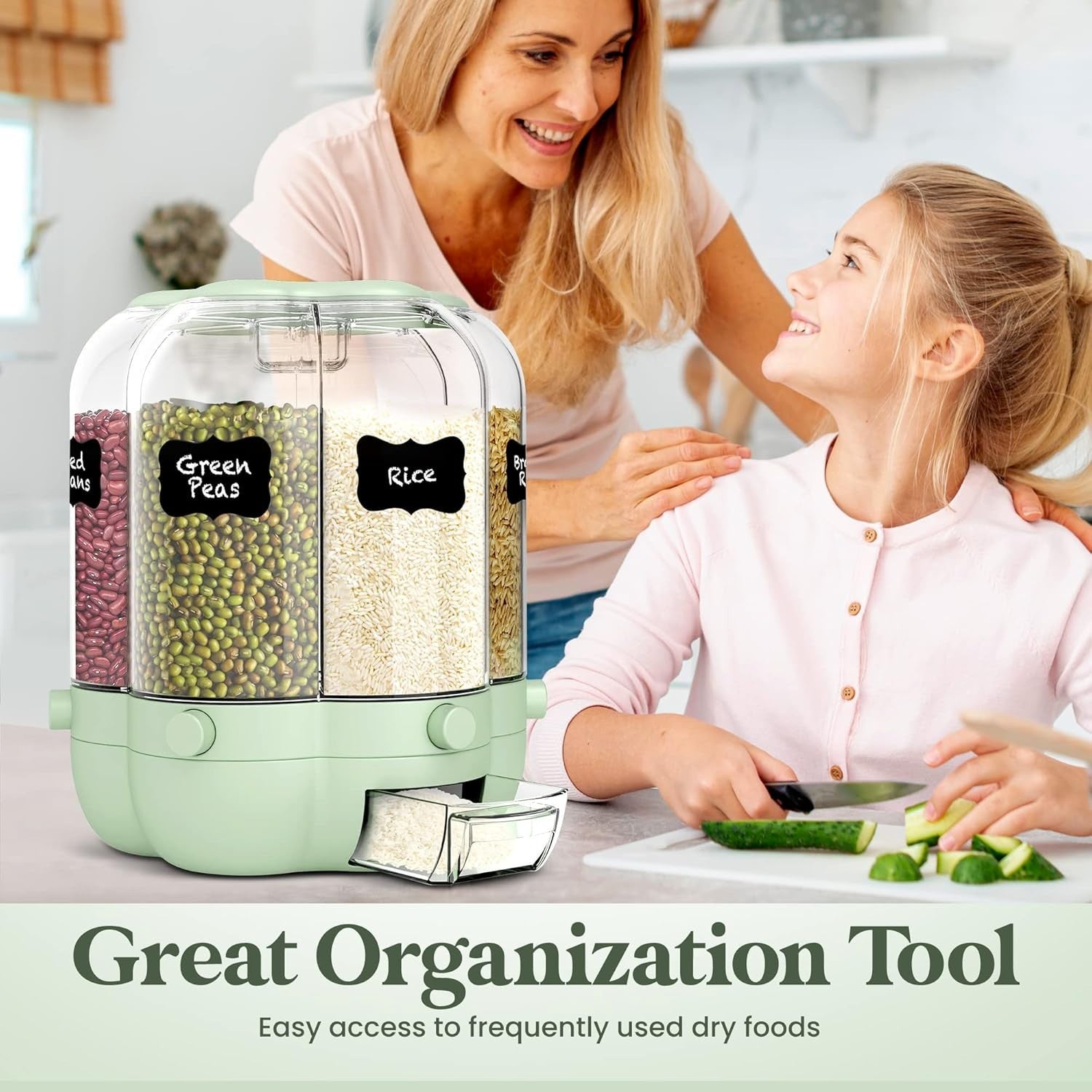 25LB 6 Compartment Rotating Rice Grain Dispenser