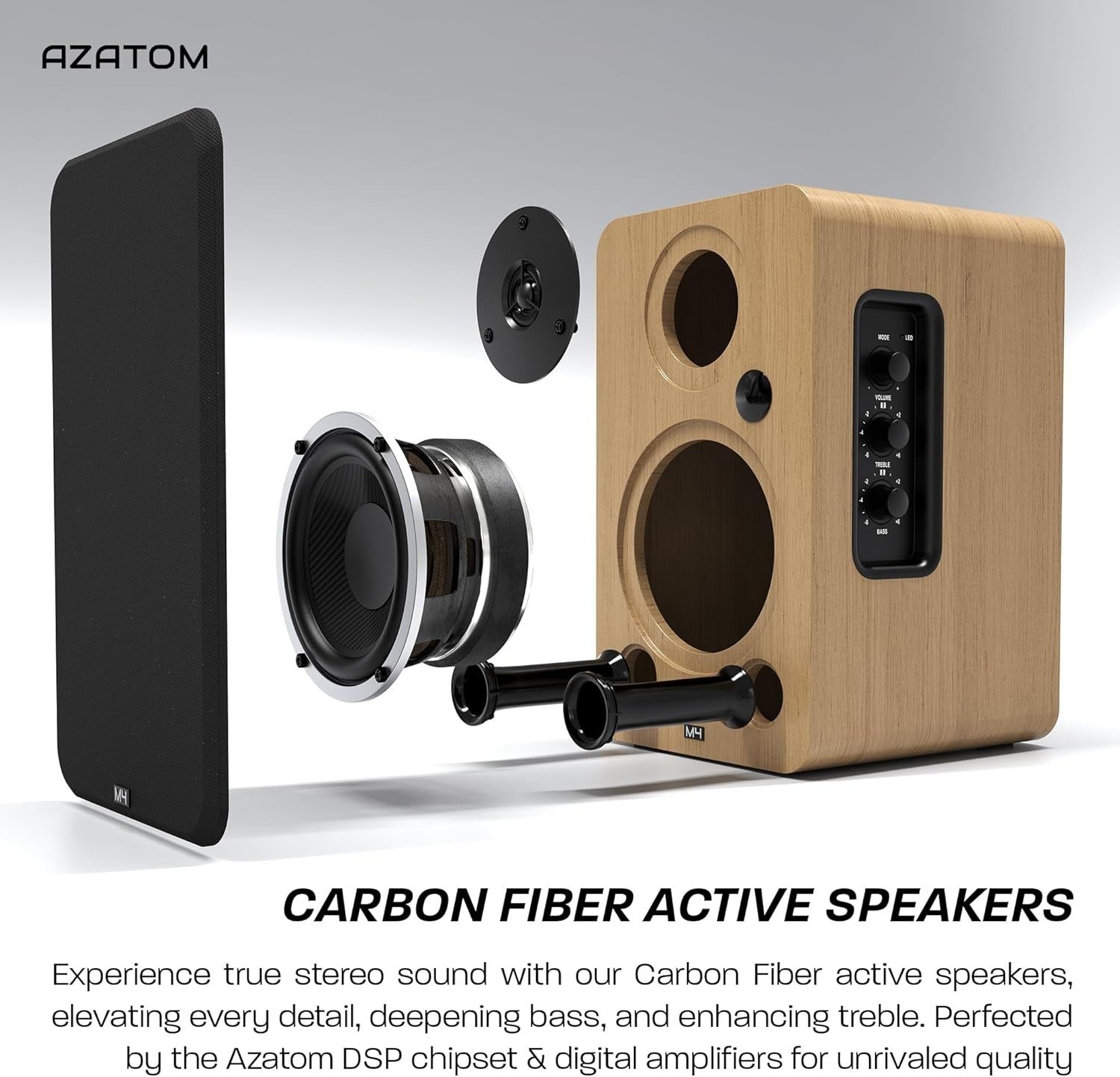 80W Bluetooth Bookshelf Speakers Hi-Res Audio HDMI Optical RCA Wood Finish
