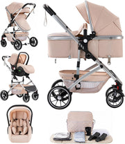 3 in 1 Travel System Pram Pushchair Car Seat Newborn to 4 Years Beige