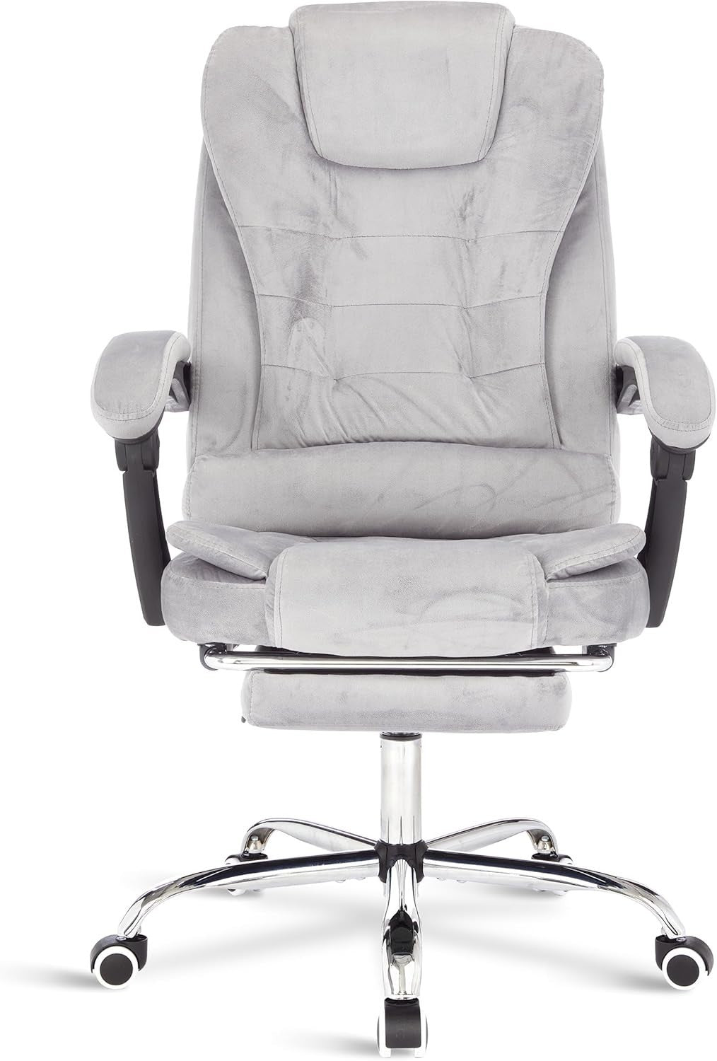 Velvet Grey Executive Office Chair Recliner Footrest Ergonomic Swivel Desk Lumba