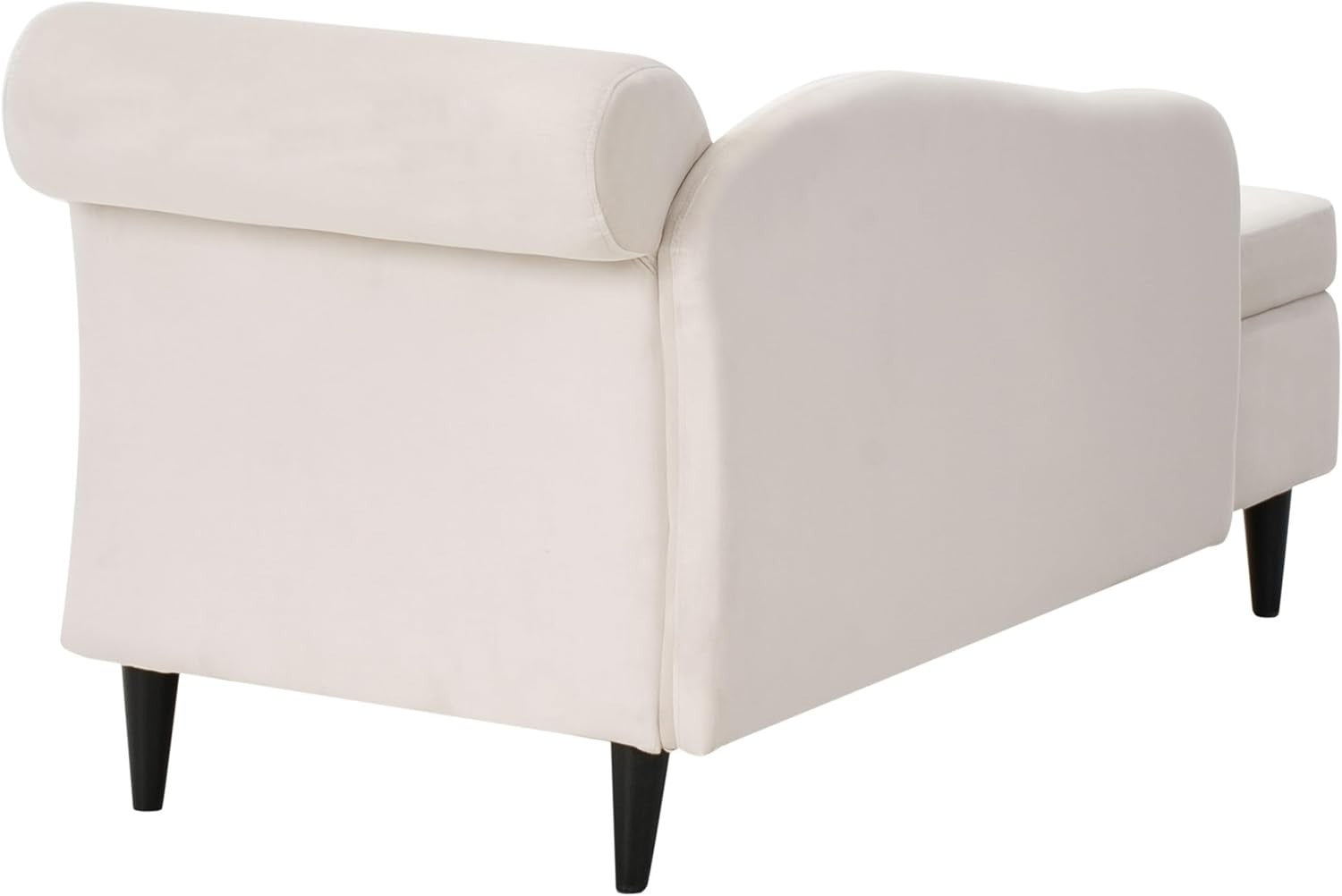 Right Hand Beige Velvet Chaise Lounge with Storage Soft Padding Wood Legs