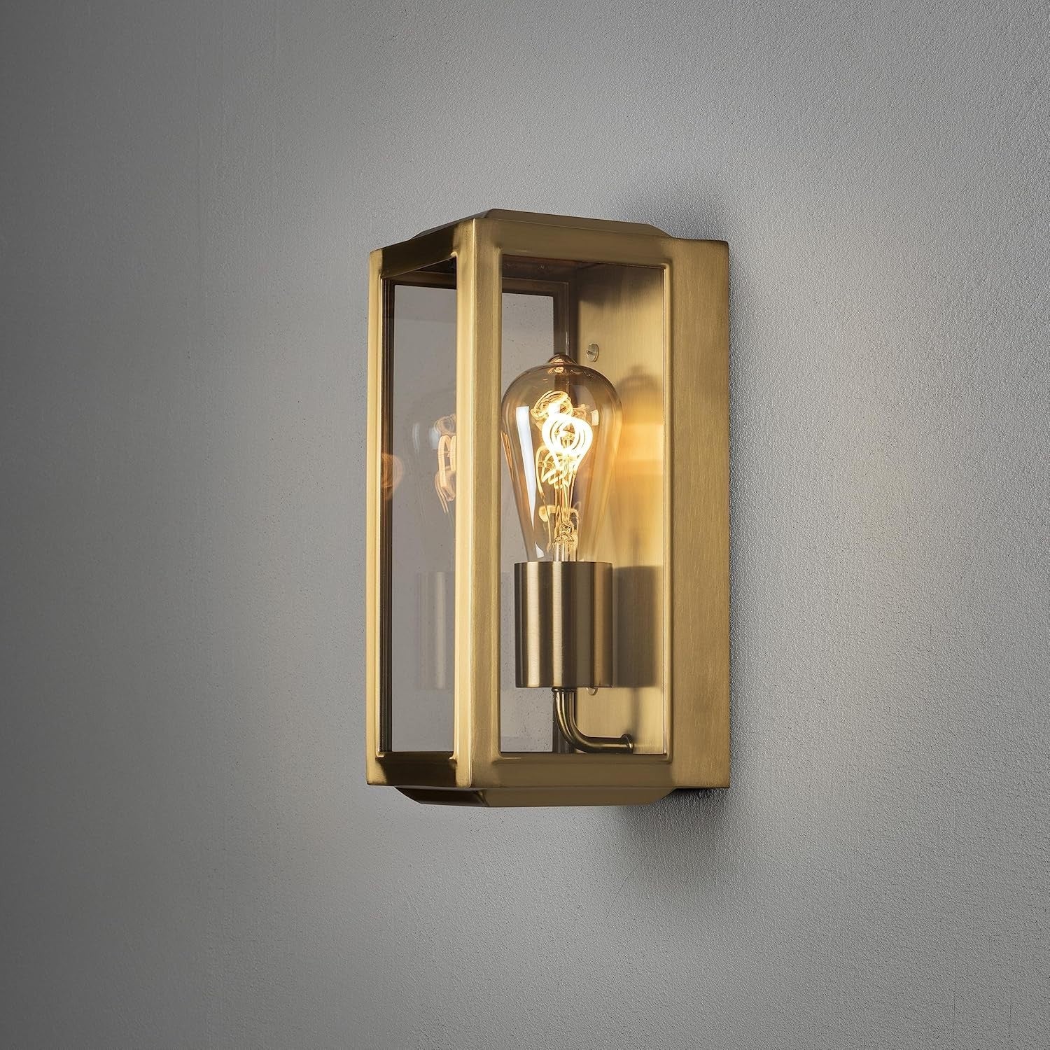 Outdoor Wall Light Brass Lantern Clear Glass Weatherproof Modern Fixture