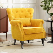 Yellow Tufted Armchair with Lumbar Cushion Sofa Seat Nailhead Trim