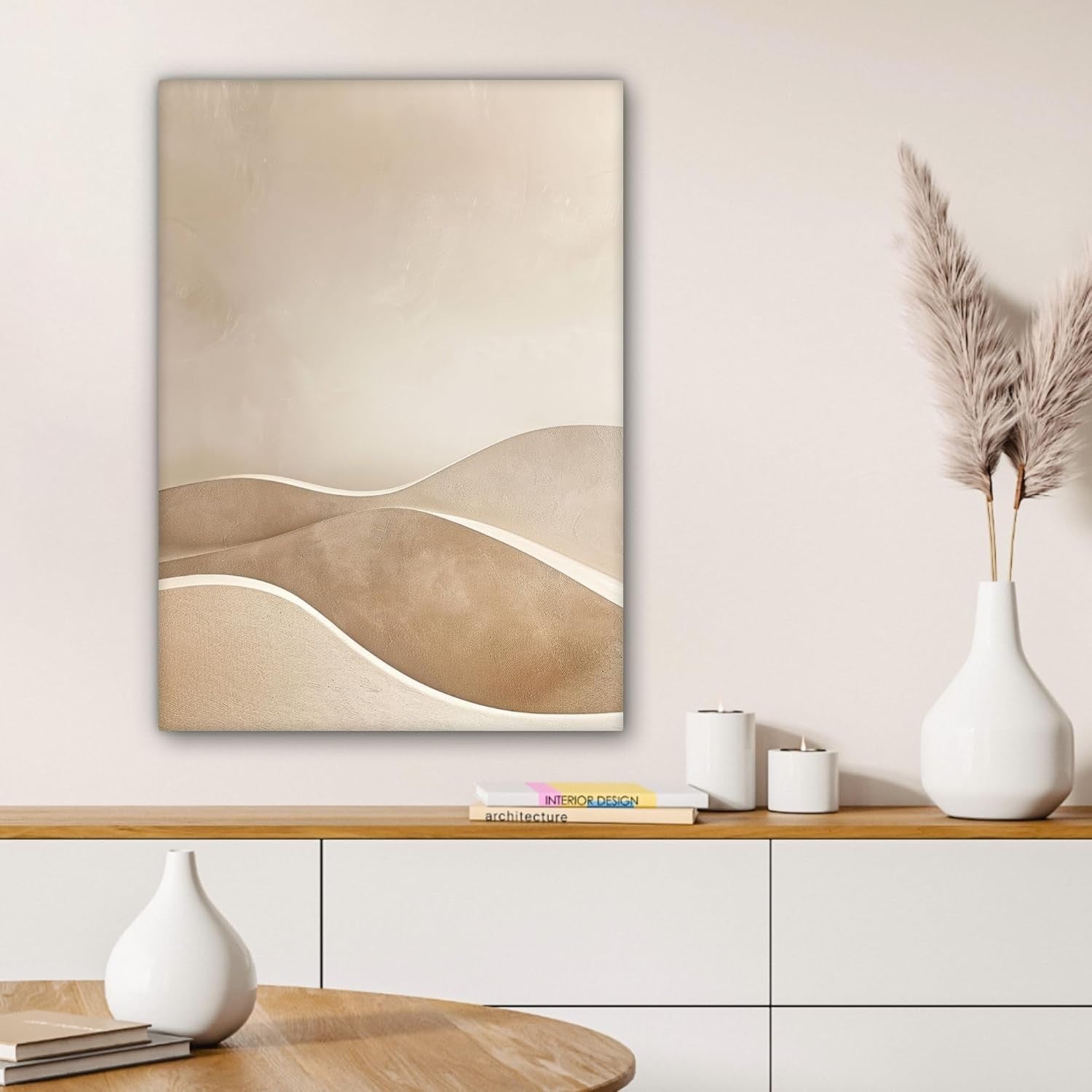 Large Framed Canvas Wall Art 50x70cm Beige Hills Abstract