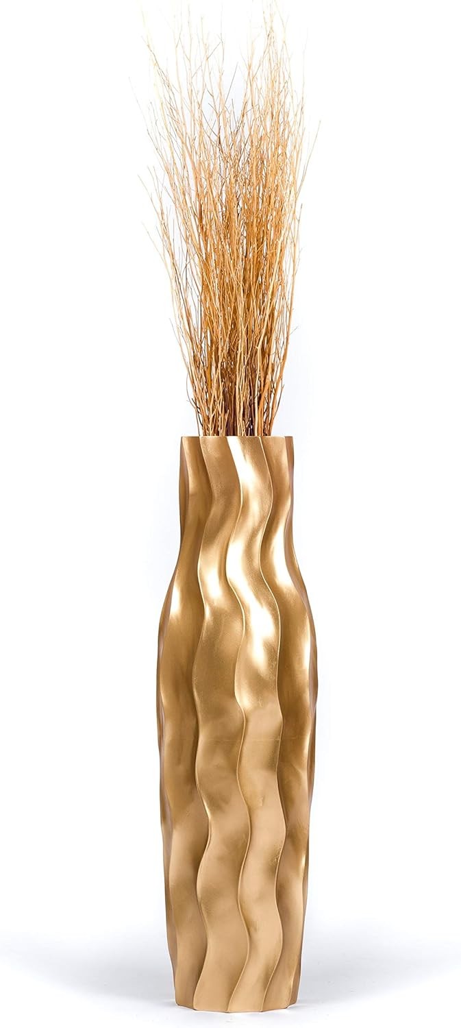 Large Gold Floor Vase 85cm Tall Farmhouse Decorative Vase for Pampas Grass