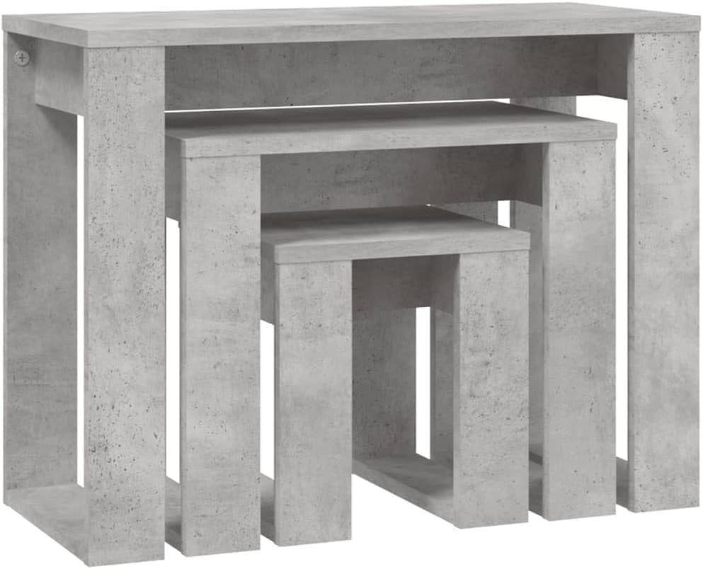 Space Saving Nesting End Side Coffee Tables Set Concrete Grey Engineered Wood