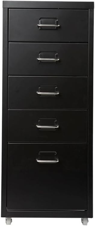 Tall Metal 5 Drawer Filing Cabinet Storage Chest on Wheels Home Office