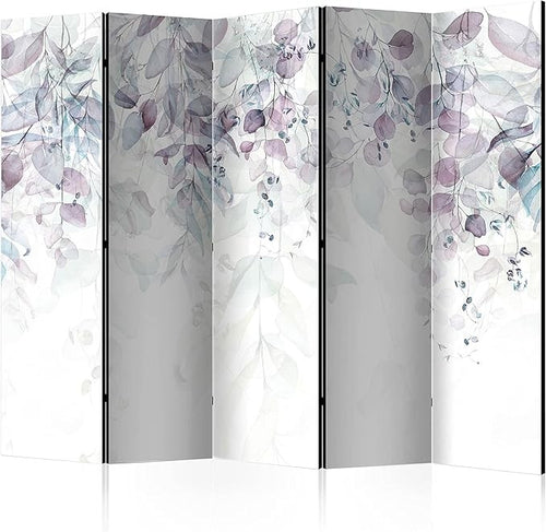 Blue Leaf 5 Panel Room Divider 225x172cm Single Sided Folding Screen