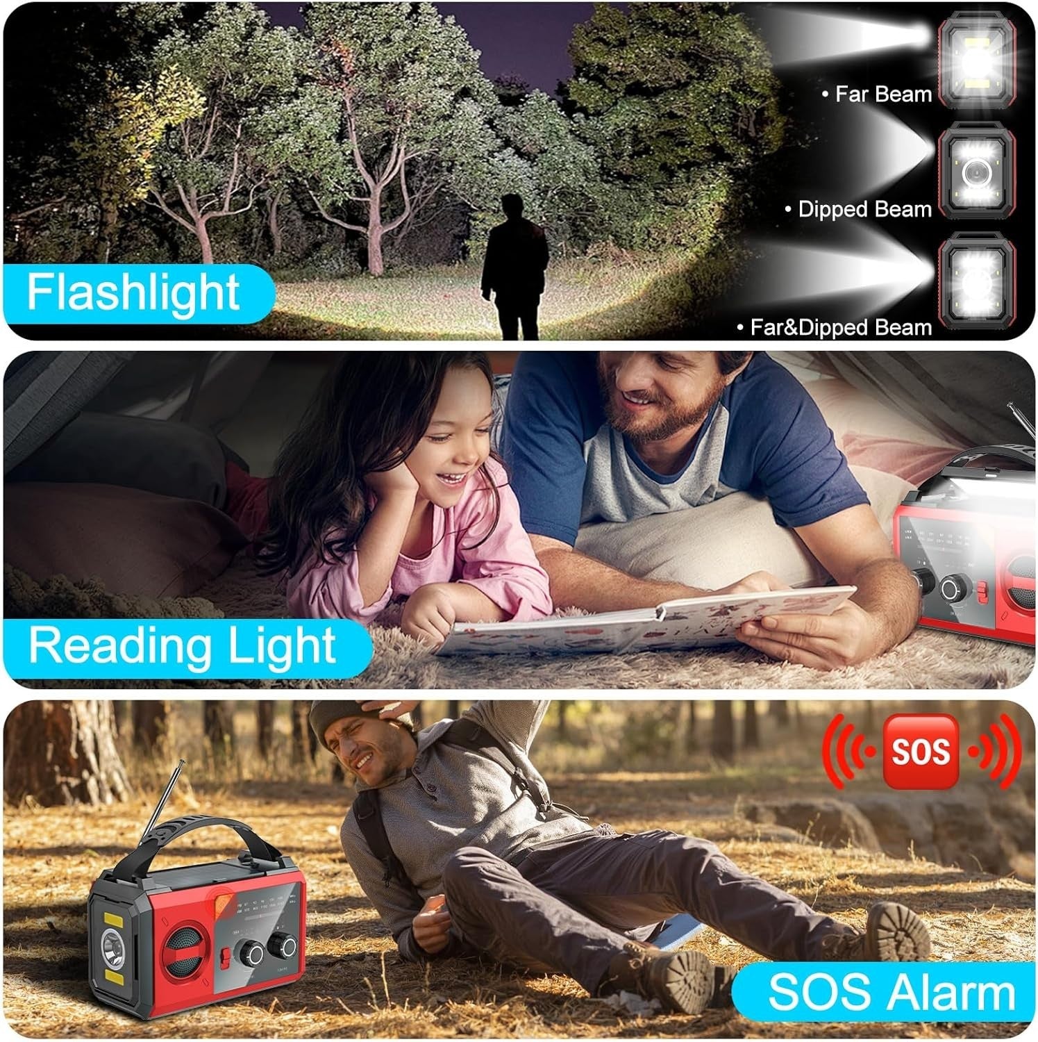 Solar Wind-Up Emergency Radio with 27000mAh Power Bank & SOS Torch