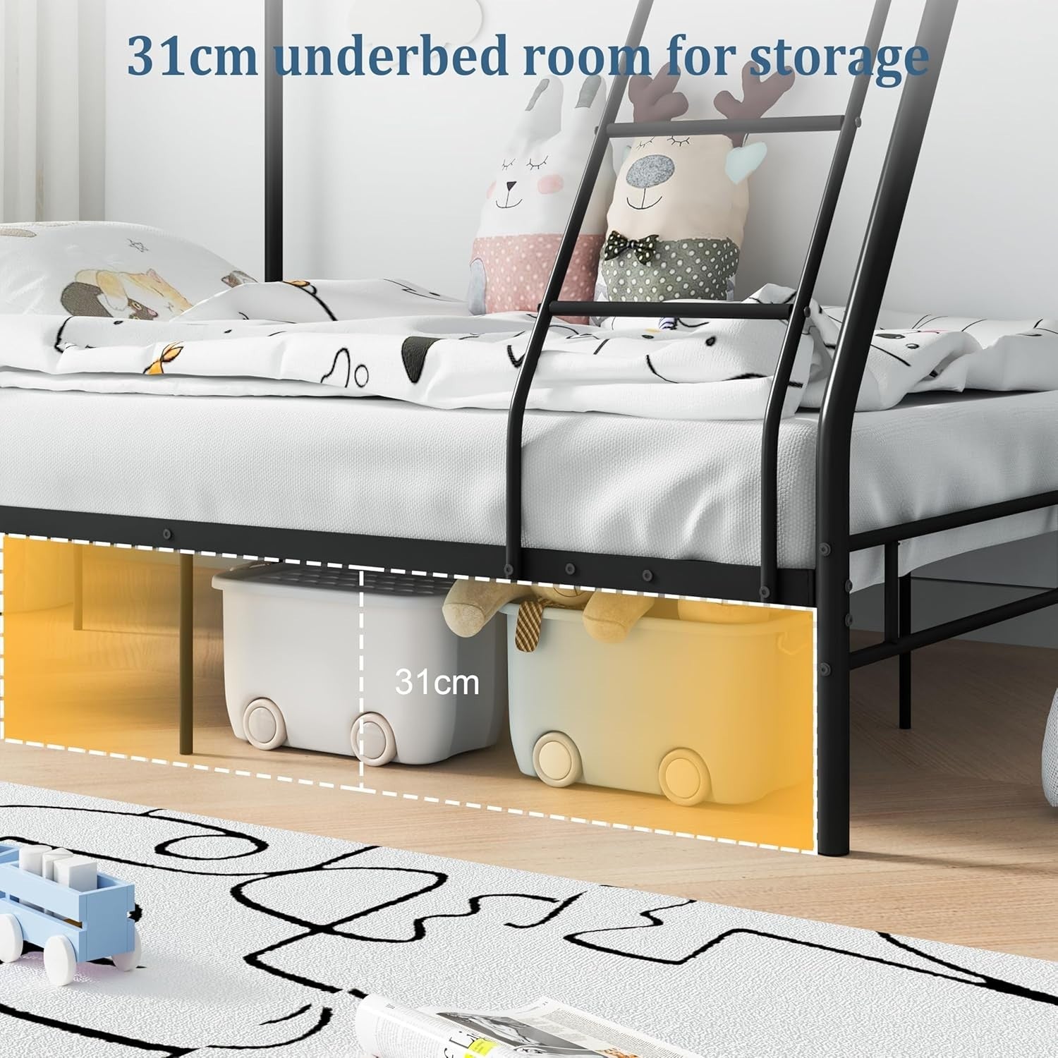 Triple Bunk Bed Frame Metal 3ft Single Over Double Space Saver Kids Adult