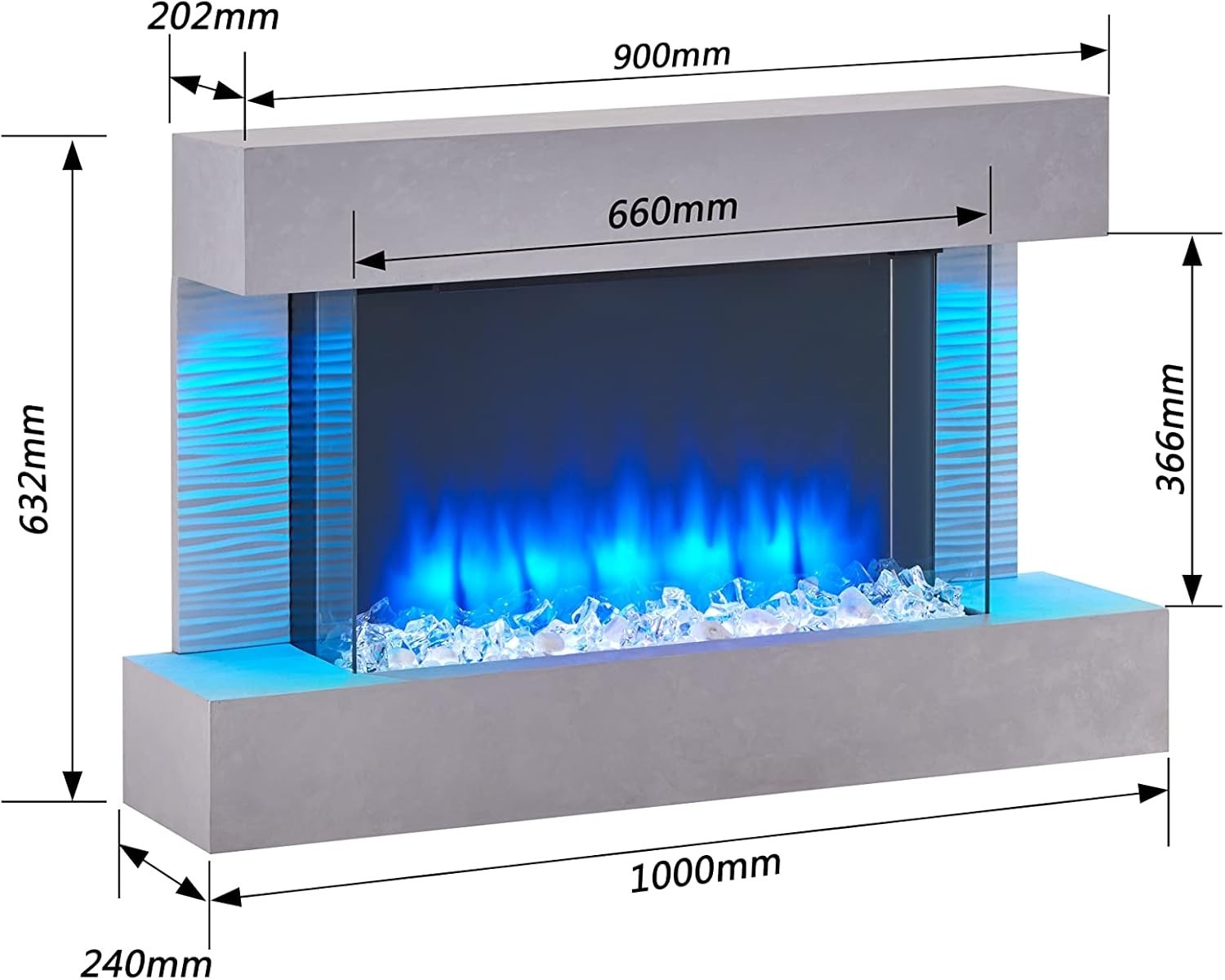 60" Wall Mounted Electric Fireplace | 3 Flame Colors & 13 Mood Lights