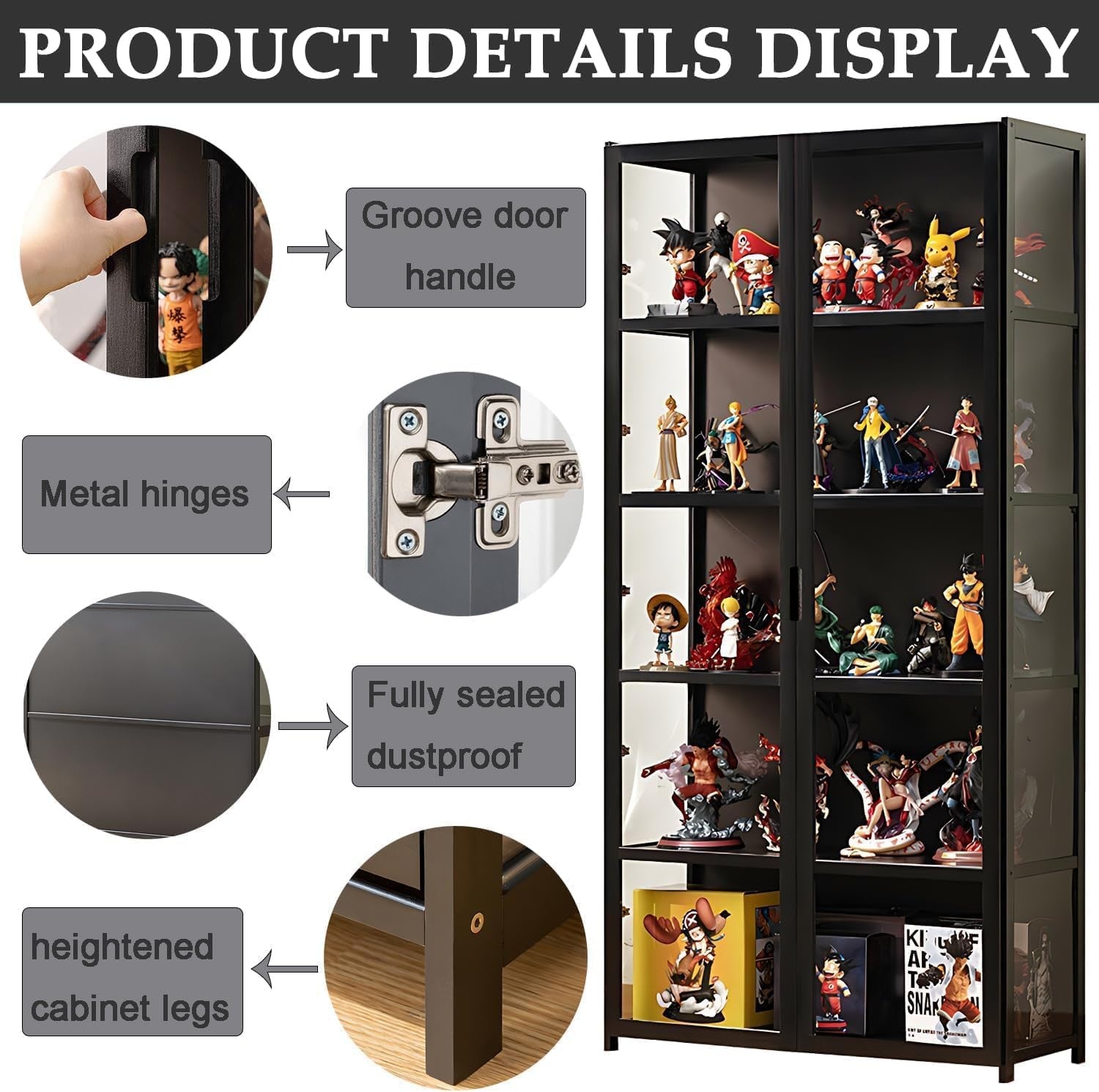 5 Tier Display Cabinet with LED Light, Acrylic Glass Door Curio Shelf Unit