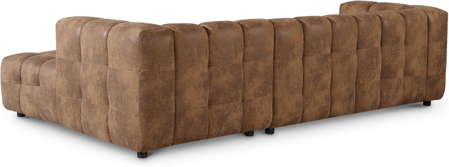 Brown Faux Leather 6-Seater Sectional Sofa with Ottoman & Tufted Design