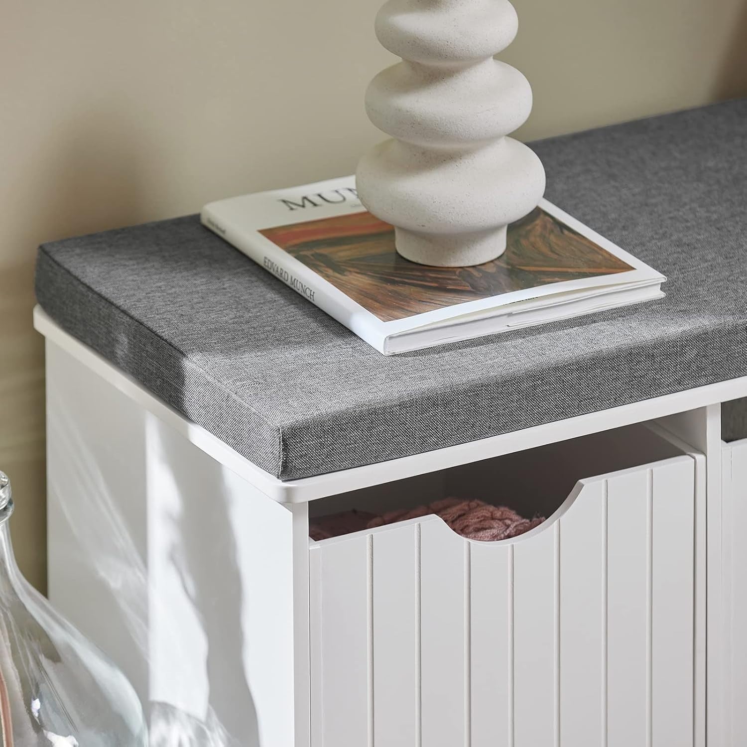 Hallway Shoe Storage Bench with 3 Drawers & Removable Cushion, White
