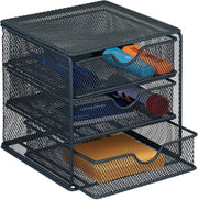 Desk Organiser with 3 Drawers, Metal Mesh, Compact Storage Grey
