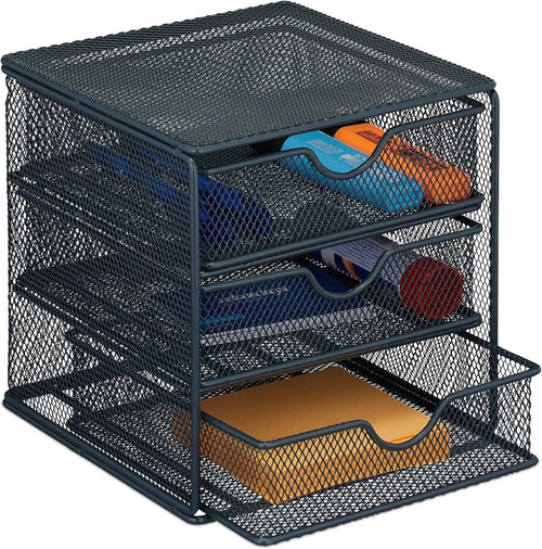 Desk Organiser with 3 Drawers, Metal Mesh, Compact Storage Grey