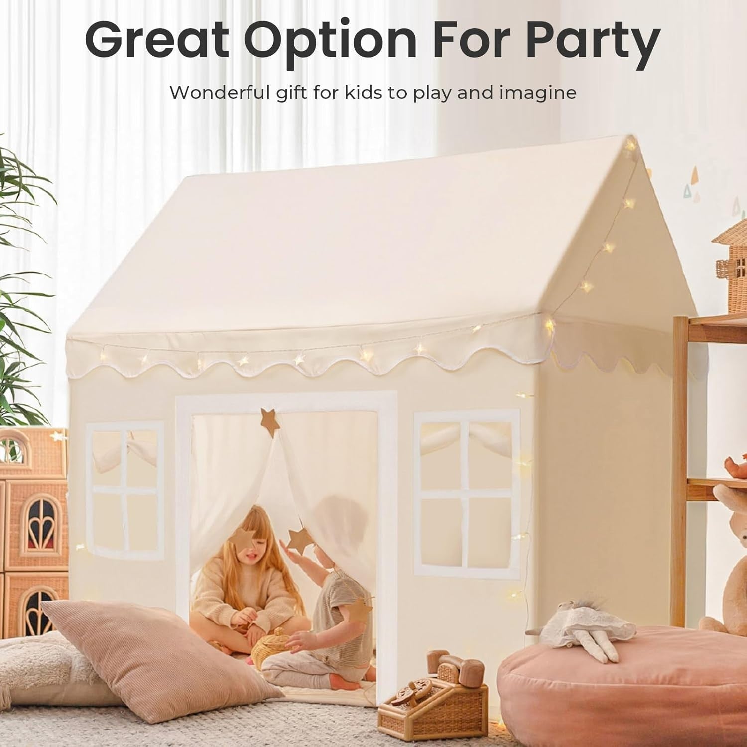 Large Kids Play Tent Indoor Outdoor w Lights Mat Castle Playhouse