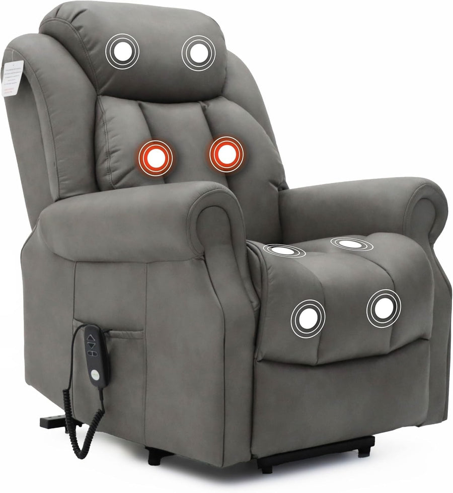 Dual Motor Lift Recliner Chair Heat Massage Leather Riser Mobility Support Grey
