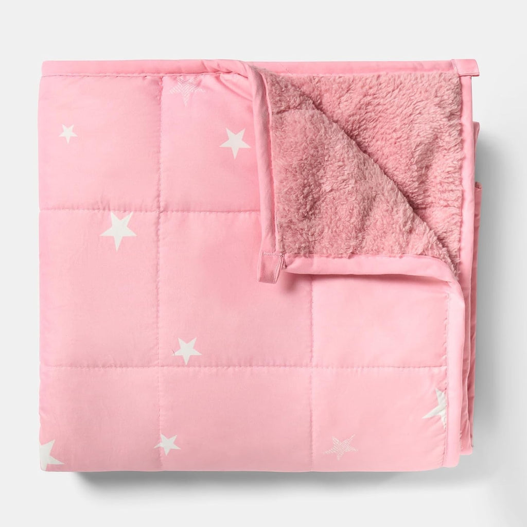 3kg Weighted Blanket, Blush Pink Star Teddy Fleece 100x150cm Calming Therapy