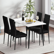 4 Seater Marble Dining Table Set White Faux Leather Chairs Modern