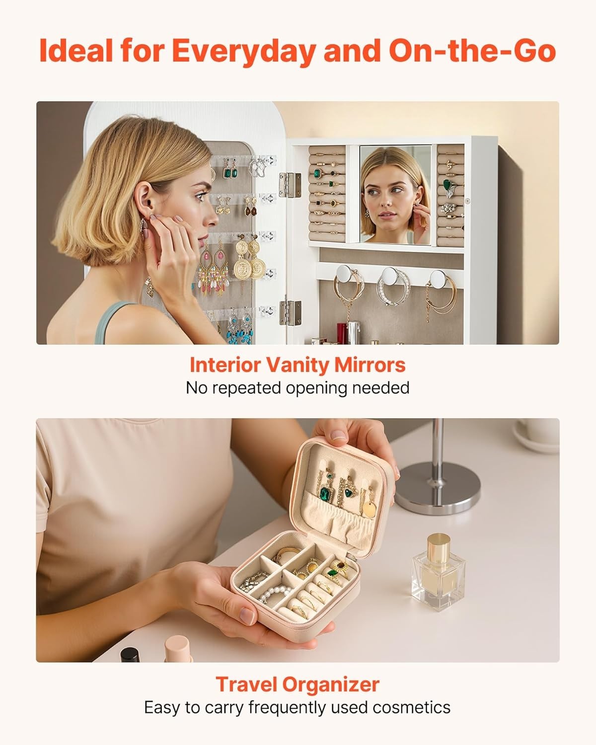 Wall Mount Jewelry Mirror Cabinet Full Length Lockable Storage Organizer