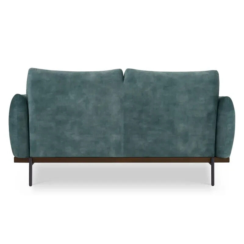 Velvet 2 Seater Sofa Petrol Blue | Compact Modern Couch UK | Metal Legs