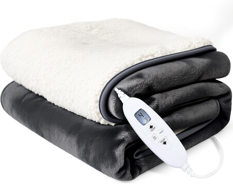 Electric Heated Throw Blanket Soft Flannel Auto Off Washable 120x160cm