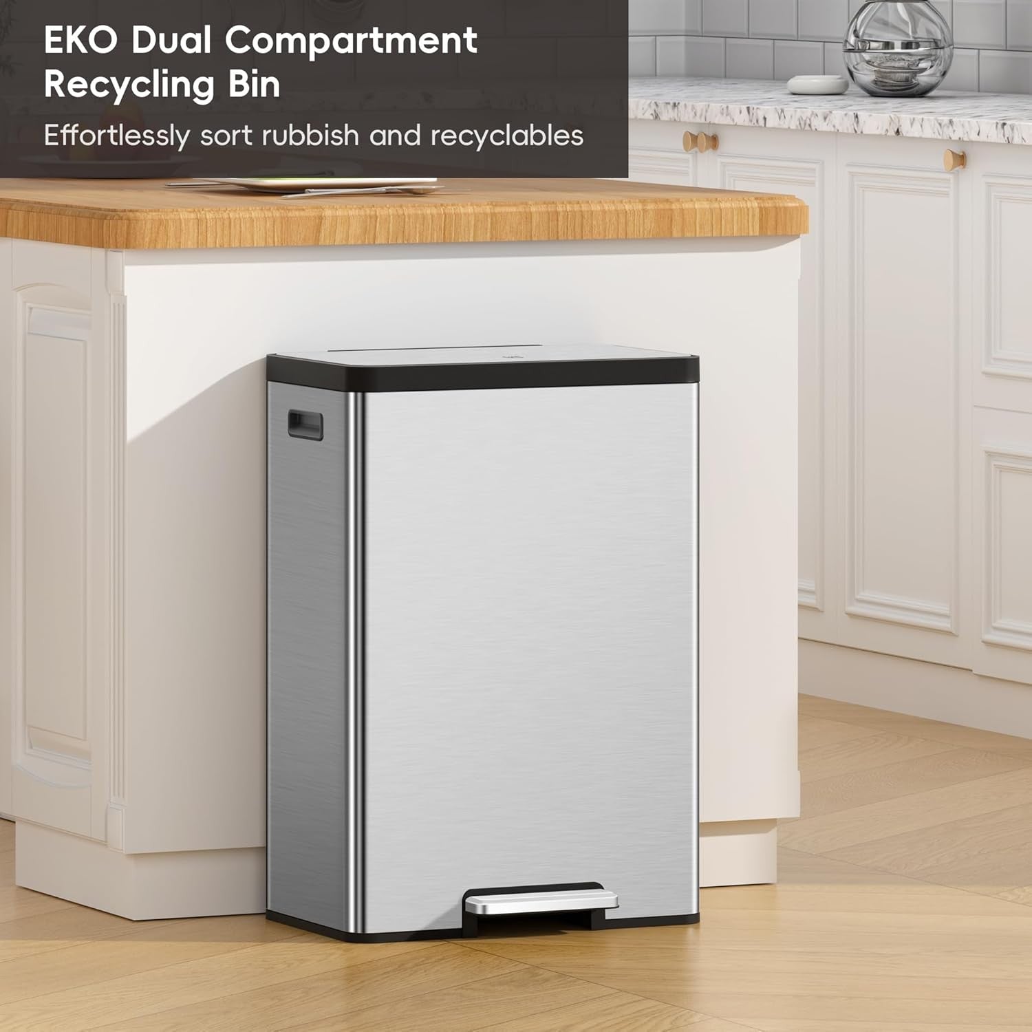 60L Dual Recycling Bin 30L+30L Matt Black Soft Close
