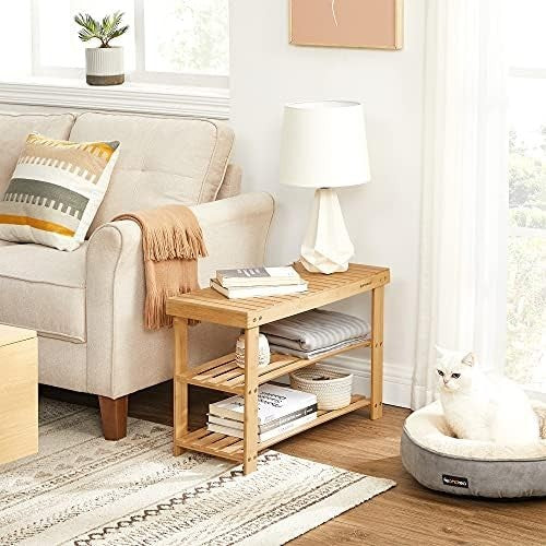 3-Tier Bamboo Shoe Bench Storage Rack 70cm Hallway Living Room Organizer