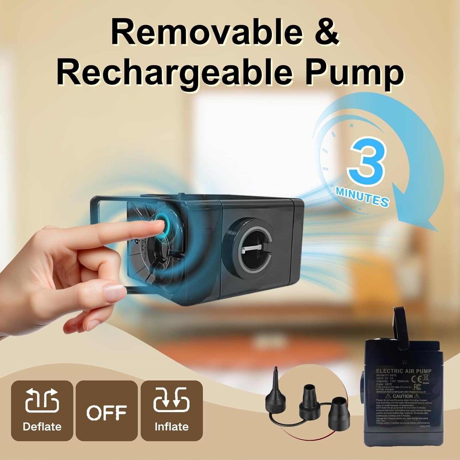 King Size Self-Inflating Air Mattress 3 Min Battery Pump Velvet Top Bed
