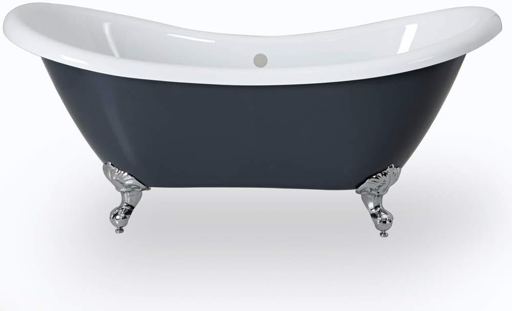 1750x730mm Freestanding Double Ended Slipper Bath Stone Grey Acrylic w/ Chrome